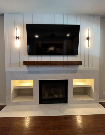 Remodeled media center with fireplace